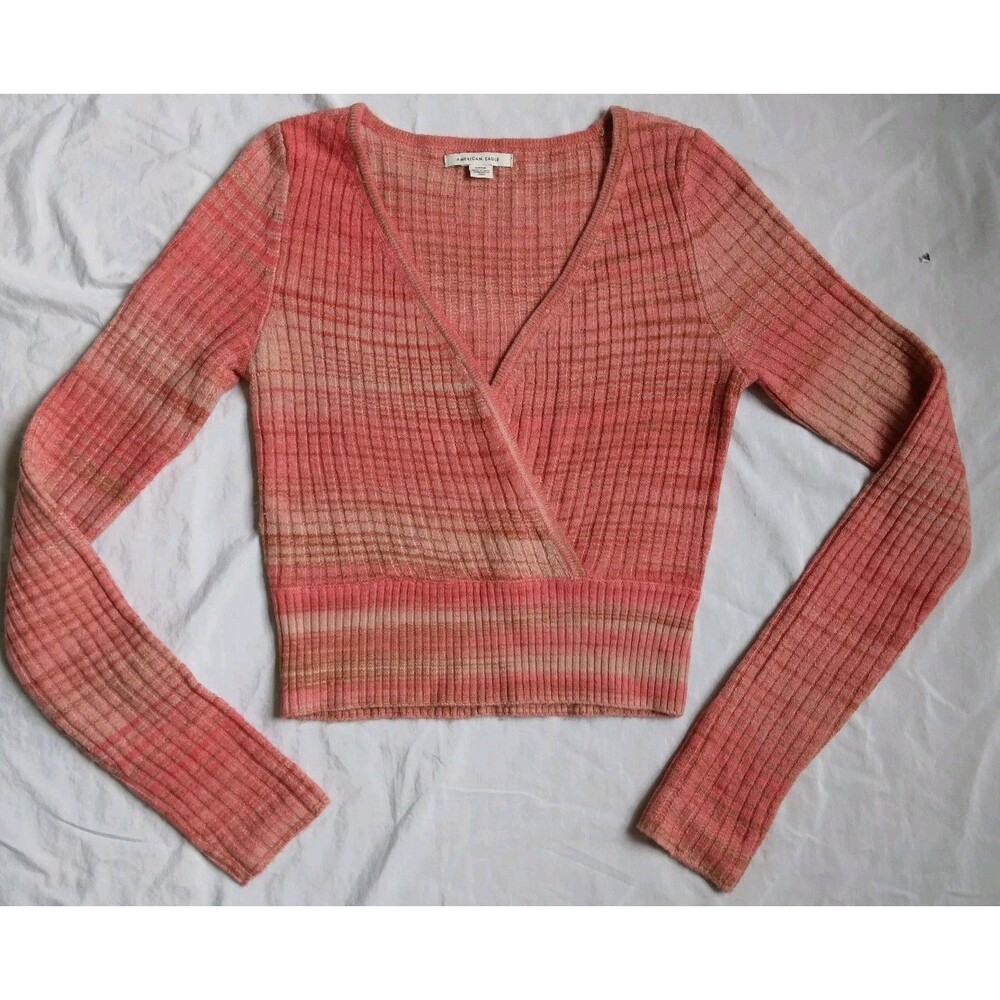 American Eagle Cropped Sweater Wrap Orange Pink Women's Size Small